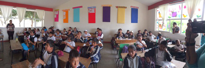 A wide angle of the school class where the York team worked.